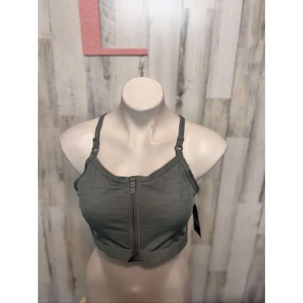 Nike Dri-Fit Zip Front Sports Bra XL Gray — High Support Training Activewear Top
